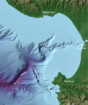 View of Monterey Bay and Monterey Canyon, and give the attribution ©1998 MBARI 